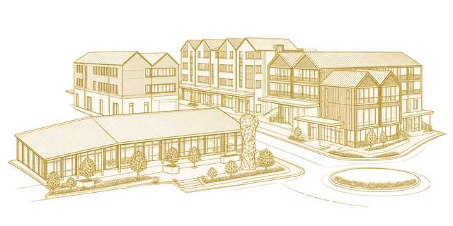 Gold architectural illustration of Long Bay Village.